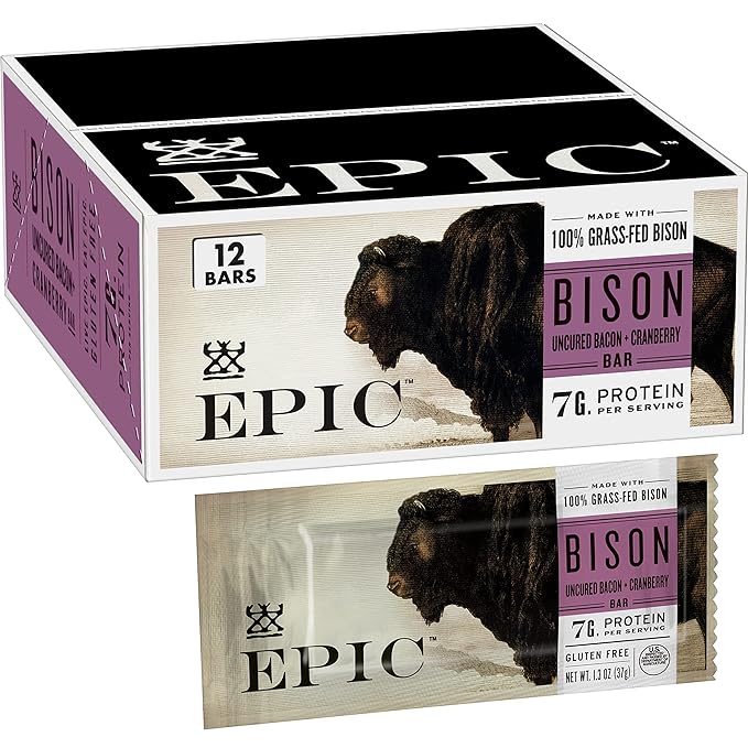 EPIC Bison Bacon Cranberry Bars, Grass-Fed, 12 Count Box 1.3oz bars