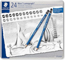 Load image into Gallery viewer, STAEDTLER Mars Lumograph Art Drawing Pencils, Graphite Pencils in Metal Case, Break-Resistant Bonded Lead, Grades 12B-10H, Set of 24