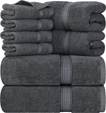 Load image into Gallery viewer, Utopia Towels 8-Piece Premium Towel Set, 2 Bath Towels, 2 Hand Towels, and 4 Wash Cloths, 600 GSM 100% Ring Spun Cotton Highly Absorbent Towels for Bathroom, Gym, Hotel, and Spa (Grey)